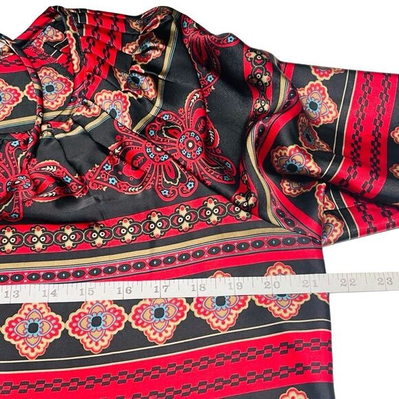 Jones New York Red and Black Silky Peasant Top - Petite N0388 - Picture 4 of 7